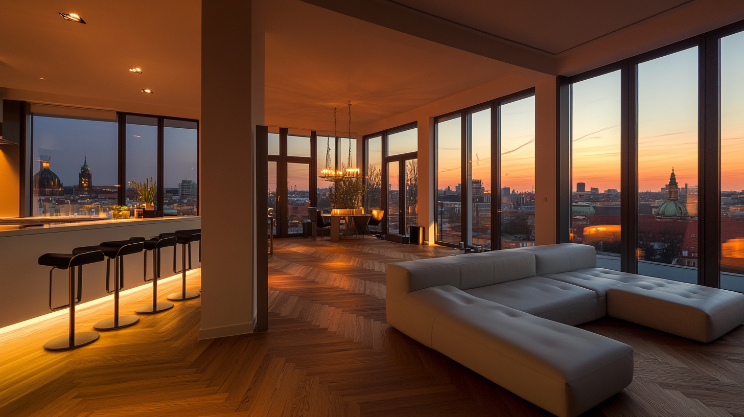 Neubau-Penthouse in Düsseldorf mit Rheinblick